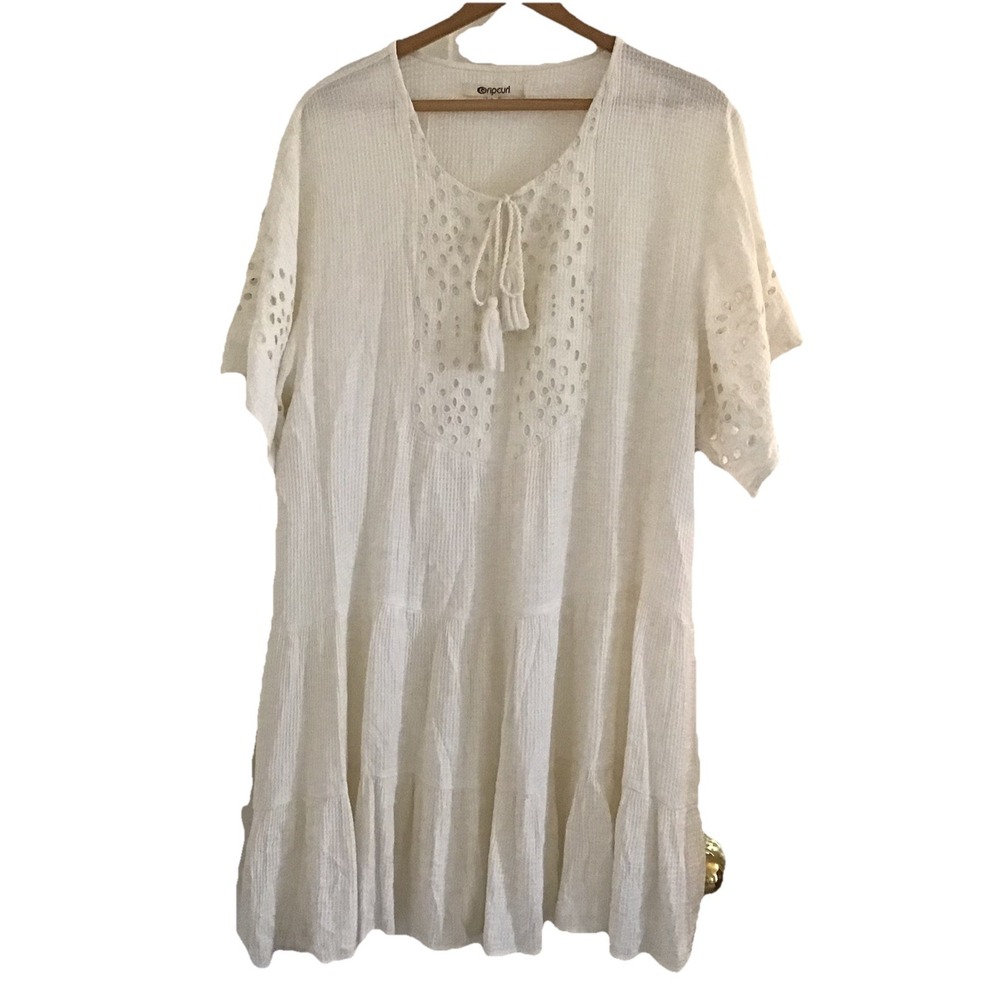 NWT Rip Curl Women's Havana Coverup Dress Bone Size Large Oversized Tiered